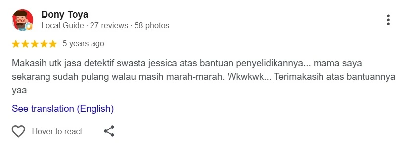 Testimoni Pengguna Jasa Detektif Swasta Jessica Dony Toya