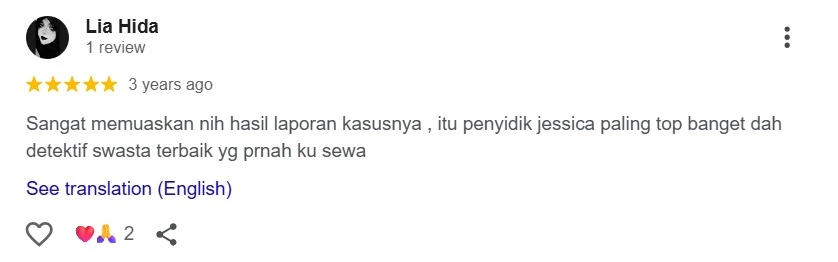 Testimoni Pengguna Jasa Detektif Swasta Jessica Lia Hida